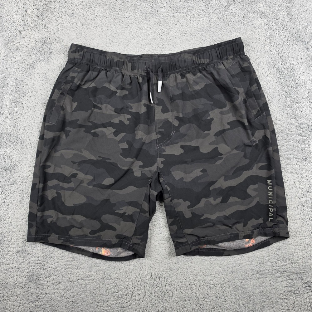 Municipal Camo Shorts Mens Large Black Athletic Floral Lined Drawstring Active
